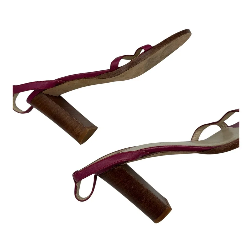 J‎ CrewChic Women's Magenta Leather Slingback Block Heel Sandals Size 7 Italy
